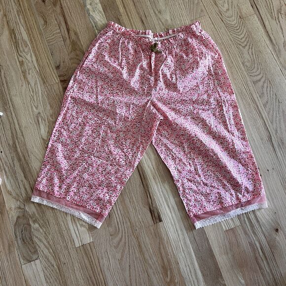 Victoria's Secret Cotton Pajama Bottom Capris tank‎ lace  sz medium large floral - Picture 6 of 9